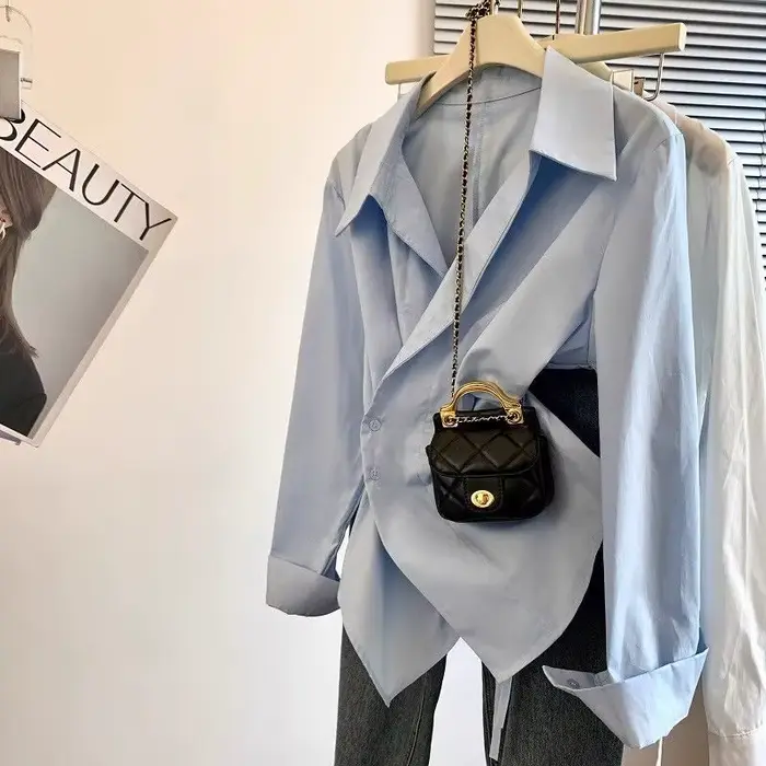 Polo à manches longues irrégulières pour femmes, tunique blanche élégante, haut basique, chemisier,