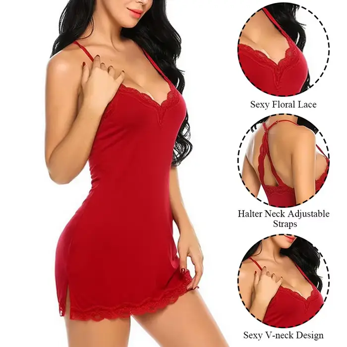 Plus velikost 2XL Sexy spodní prádlo noční prádlo ženy hedvábí saténové noční košile krajka oka noční prádlo