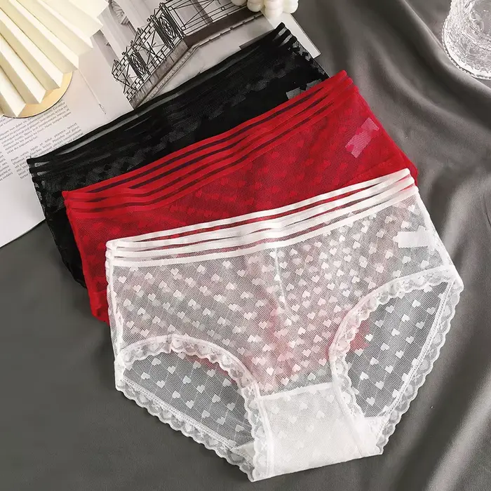 Culotte transparente en dentelle pour femme, sexy, en maille, respirante, douce, lingerie intime