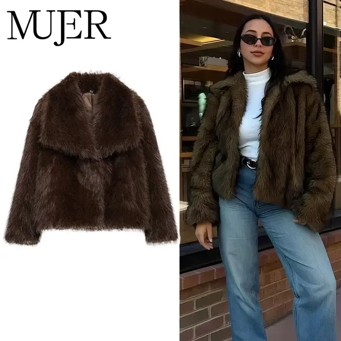 MUJER fausse fourrure manteau poilu femme chaud hiver manteau moelleux femmes nouvelles vestes en pe