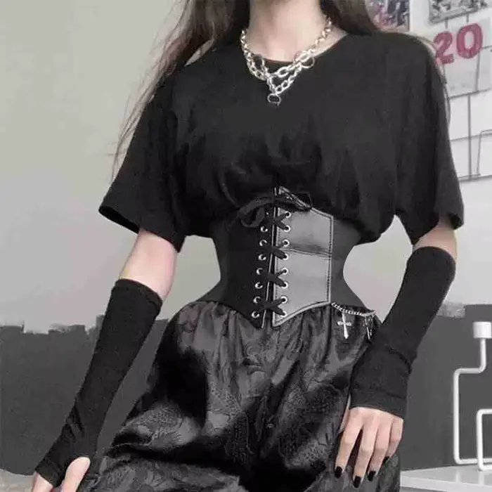 Corsets pour femmes, ceinture large, style gothique, amincissant, effet ventre plat, corset blanc, élastique, taille haute, ceintures noires en similicuir, Korsett