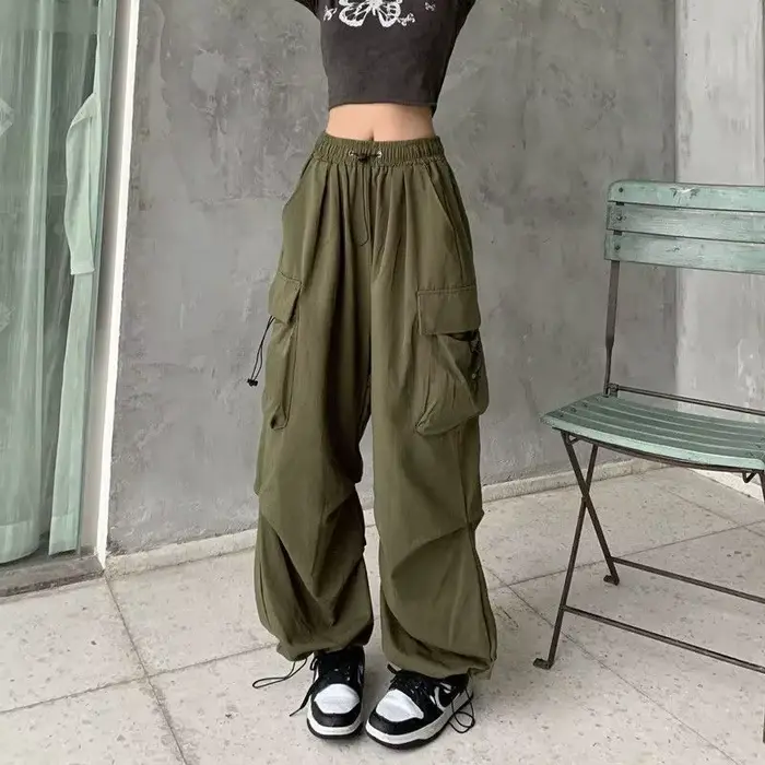 Pantalon d'outillage rétro américain pour femme, drapé à faisceau droit, joker d'été, ample, jambes