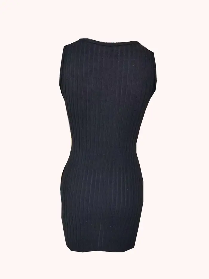Robe débardeur à boutons sur le devant et poche, robe moulante élégante sans manches pour printemps 