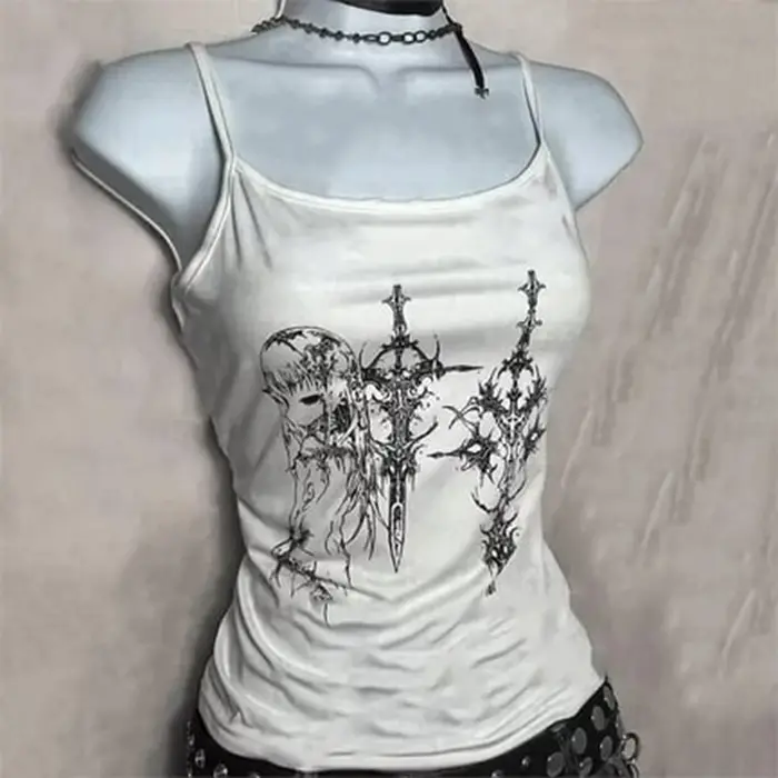 Y2k Style Esthétique Doux Sexy Débardeurs Femmes Sans Manches Décontracté Dessin Animé Imprimé Réser