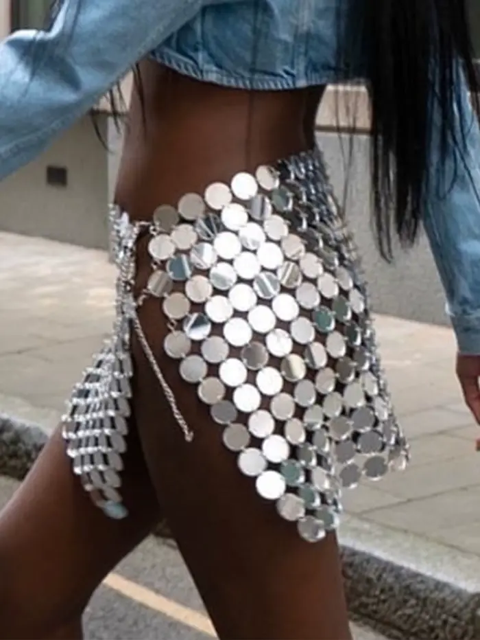 Mini-jupe sexy transparente à sequins métalliques pour femme, idéale pour l'été, les soirées en club