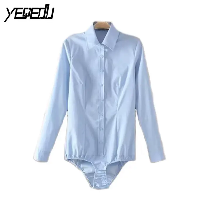 body Dámská košile se sulfovým rukávem, sexy, ležérní, stůl, štíhlá, modrá / bílá, 2102, 2022