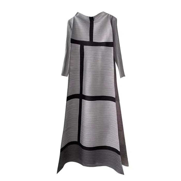 Ata Yake-Robe plissée à imprimé géométrique pour femme, créateur original, manches longues, grande t