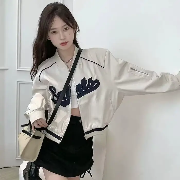 Gidyq-Veste de Baseball avec Lettres Brodées pour Femme, Manteau Court et Mince, à la Mode, avec Fer