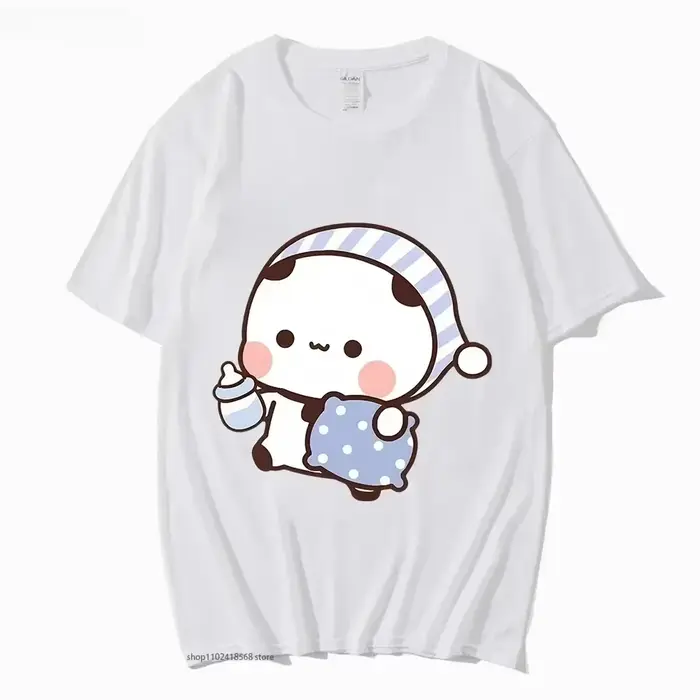 Couple t-shirt mignon BuBu Panda va dormir avec DuDu ours graphique t-shirt femmes vêtements manches