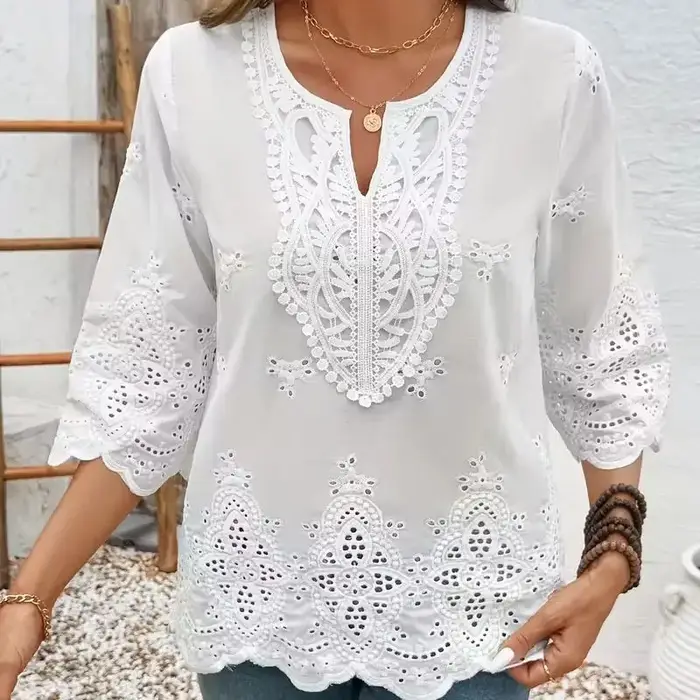 Volný temperamentní dámský módní top s dlouhým rukávem elegantní halenka na víkend a dovolenou