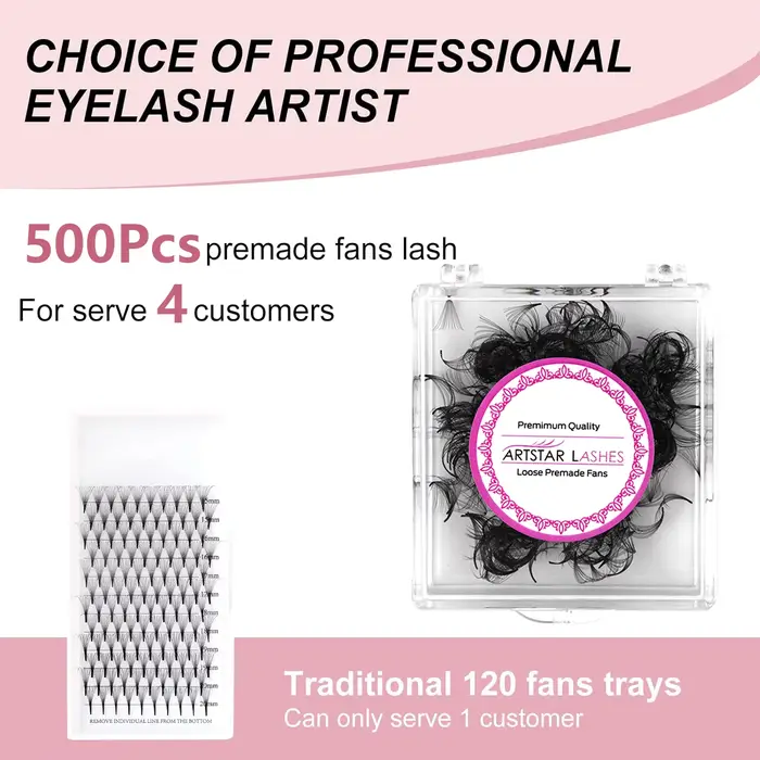 ARTSTAR 500 ventilateurs Extensions de cils en éventail lâche 4D à 20D Base pointue ventilateurs de