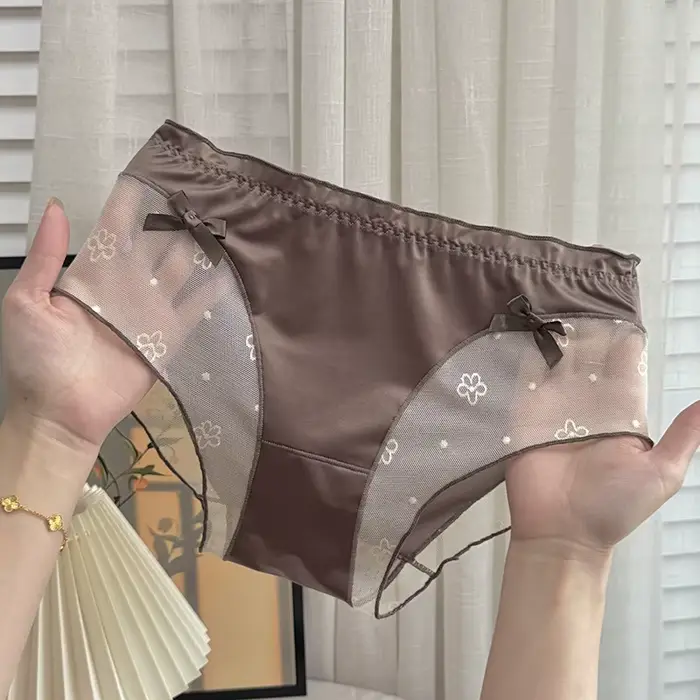 Sexy krajka dámské hedvábné kalhotky saténové spodní prádlo sladké roztomilé spodní prádlo pro dívku bezešvé prodyšné slipy intimní žena dámské kalhoty