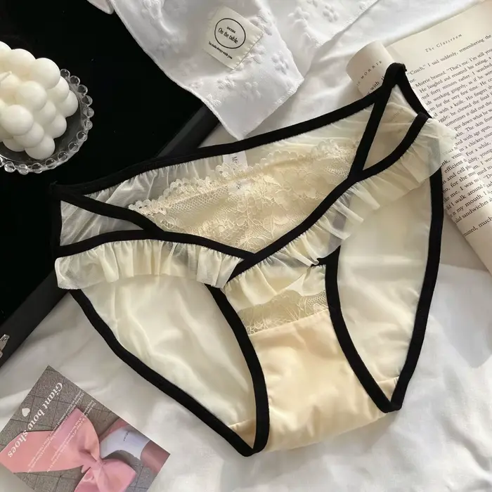 Sexy dámské kalhotky a čistá touha krajky Trim průhledný mašle Knotted Pohodlné lehké dámské spodní prádlo Sexy
