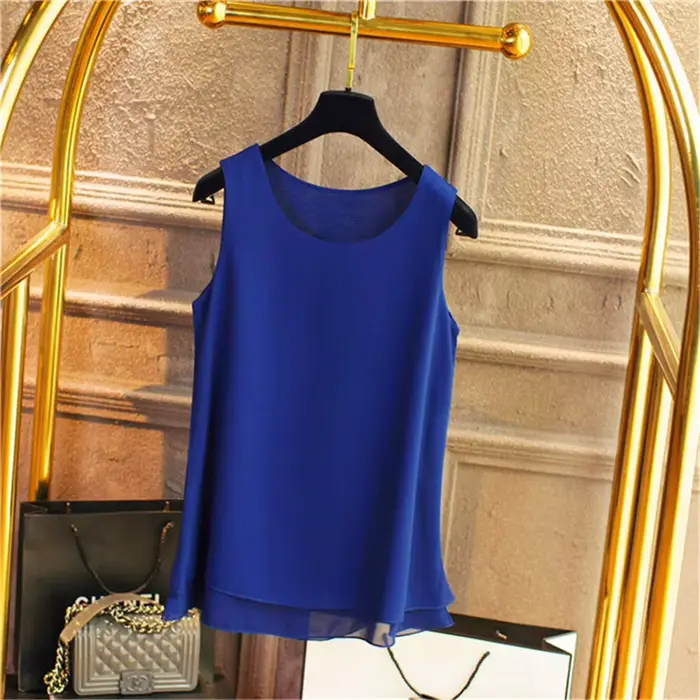 Chemise en mousseline de soie à col rond pour femmes, haut précieux, blanc, bleu, rouge, chemise en 