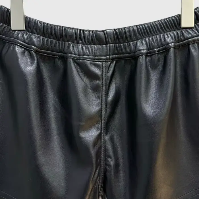 HKSH letní novinky Dámské tmavé stylové PU kožené šortky s elastickým pasem a šňůrkou