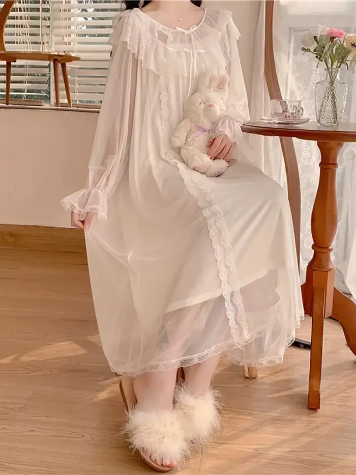 Femmes volants Vintage chemises de nuit Lolita pyjama princesse blanc dentelle maille fée robe de nuit victorienne chemise de nuit vêtements de détente