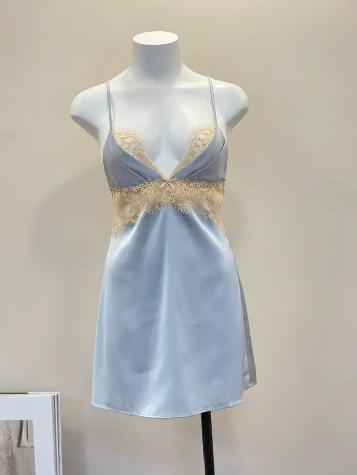 Hedvábné saténové krajkové noční košile pro ženy, francouzské noční prádlo, sexy spodní prádlo, cross back, koketní krátké noční košile, móda