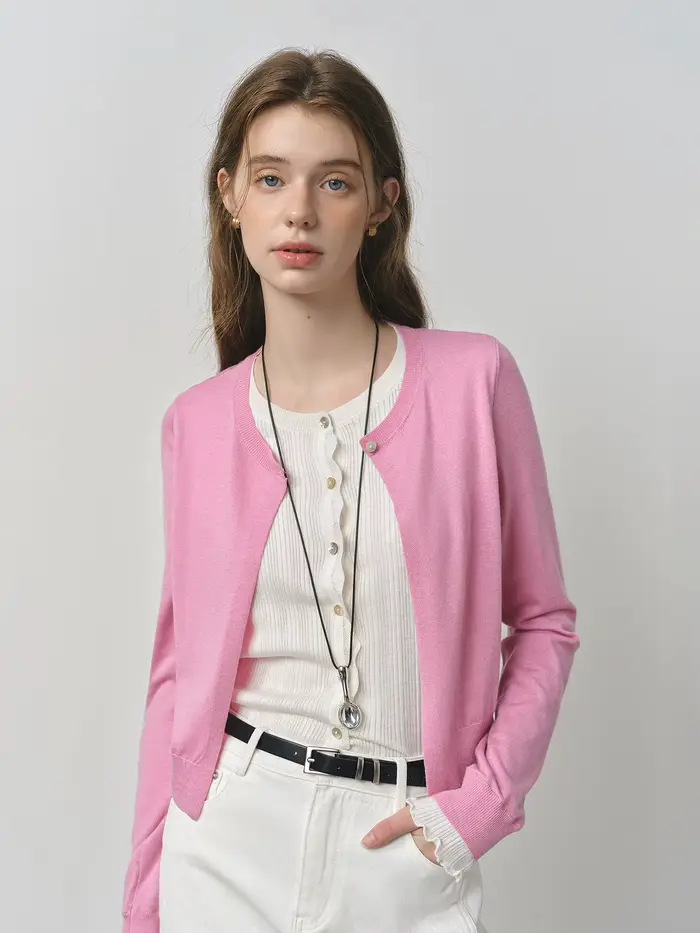 FSLE 2025 automne Style coréen femmes faux deux pièces Cardigan mûrier soie laine mélange couleur bl