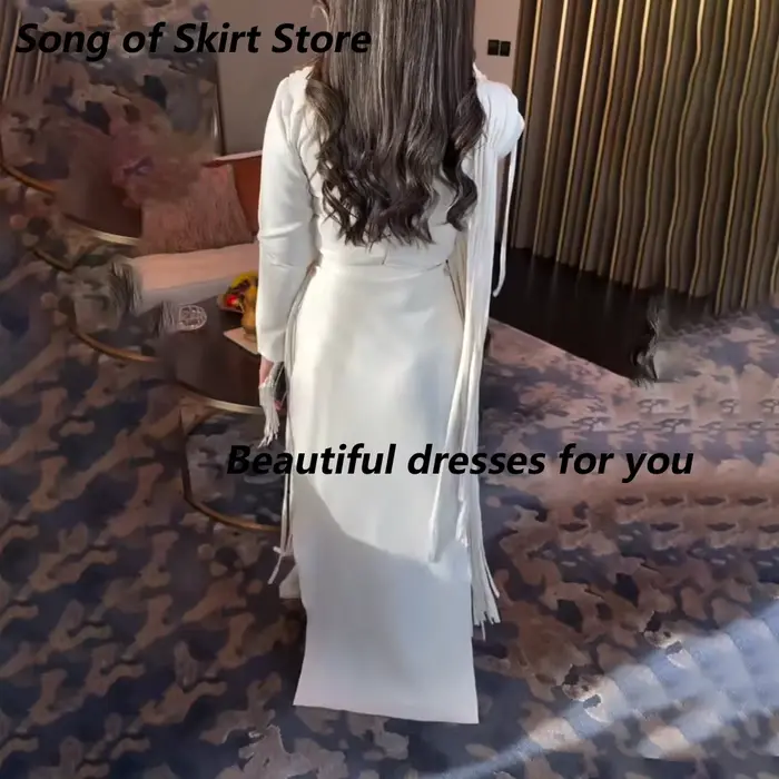 Robe de soirée élégante à col cœur, manches longues, drapée, avec franges, longueur ras du sol, pour invitée de mariage ou bal de promo, personnalisable pour femme