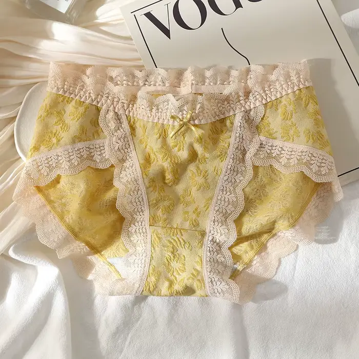 Culottes femmes en dentelle souple et antibactérienne slips taille moyenne tricoté pour jeunes femmes occasions spéciales