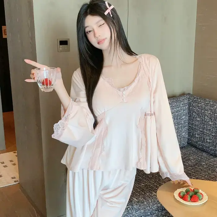 Dámské 3dílné pyžamo elegantní volnočasové oblečení ve stylu francouzského dvora noční prádlo pro ženy sametové domácí