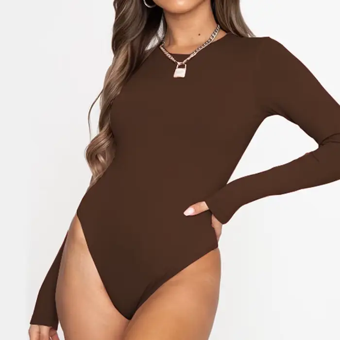 Body à manches longues pour femme, coupe ajustée moulante, décontracté, noir et brun, pour tenues automne hiver, ajustement parfait, durabilité exceptionnelle