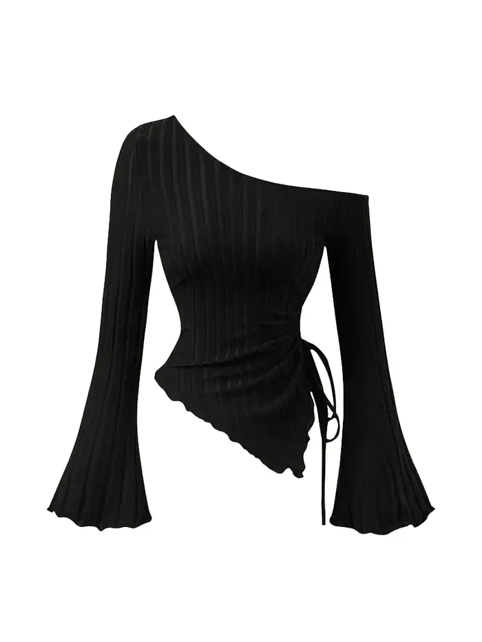 T-shirt manches longues pour femmes, épaules dénudées, coupe cintrée, décontracté, style de rue, asy