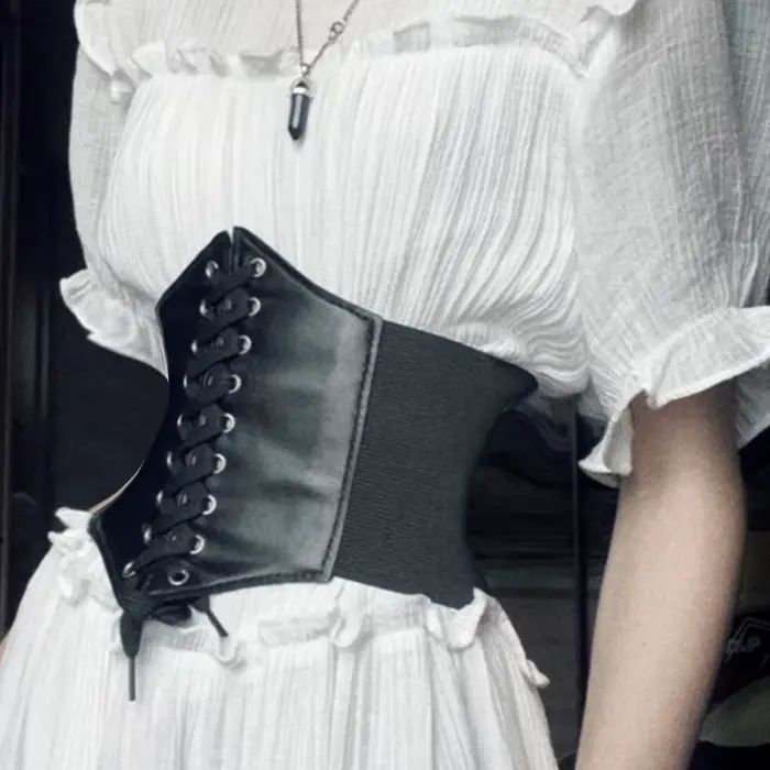 Corsets pour femmes, ceinture large, style gothique, amincissant, effet ventre plat, corset blanc, élastique, taille haute, ceintures noires en similicuir, Korsett