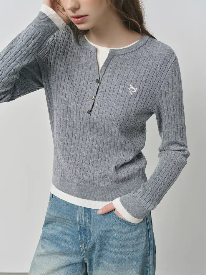 FSLE faux deux pièces Design câble tricot pull pour les femmes 2025 automne nouveau coupe ajustée br