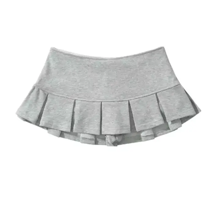 Mooyufon tissu Y2K Mini jupe femmes taille basse large plissé gris clair Sexy Vintage a-ligne jupe p