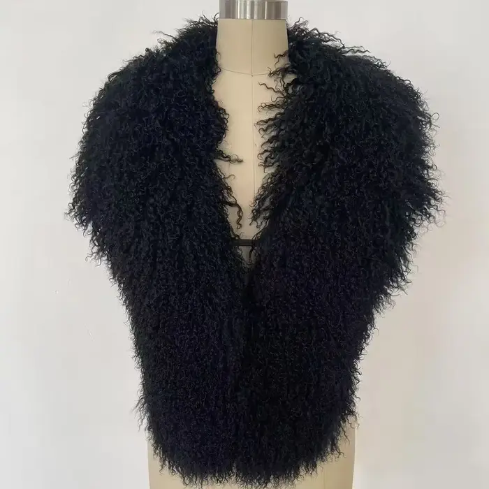 Gilet en vraie fourrure de mouton mongole pour femmes, Streetwear, haut à col licou en vraie fourrur