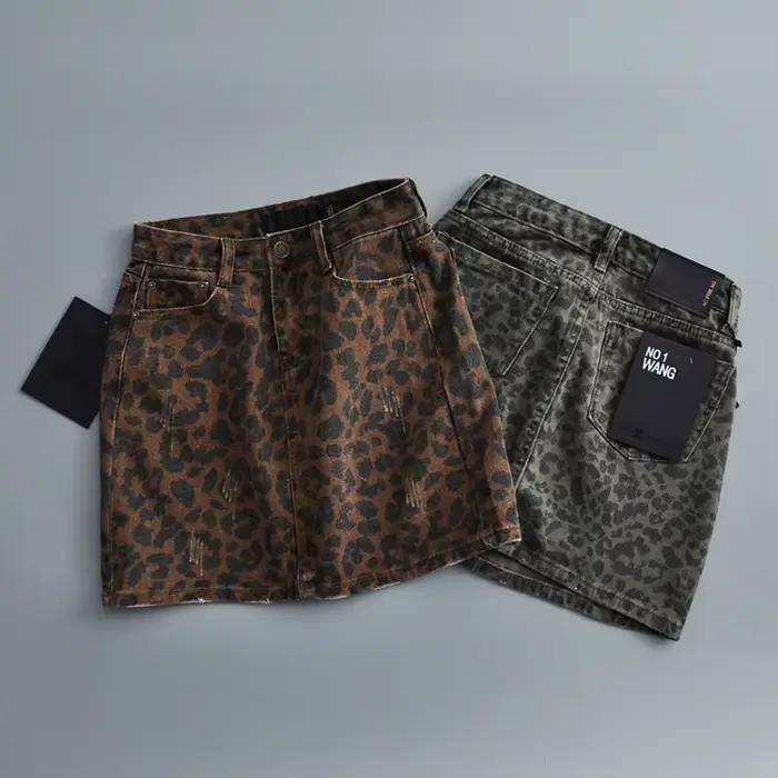 Mini-jupes taille haute pour femmes, jupes léopard à la mode, denim vert vintage, jupe de combat déc