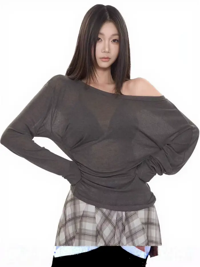 Voir à travers la manches longues surdimensionné t-shirt femmes Sexy dos pansement épaules nues haut