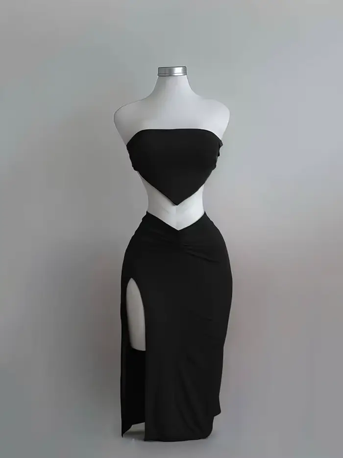 Ensemble 2 pièces pour femmes, haut court, dos nu, jupe taille haute, Sexy, Slim Fit, robe mi-longue