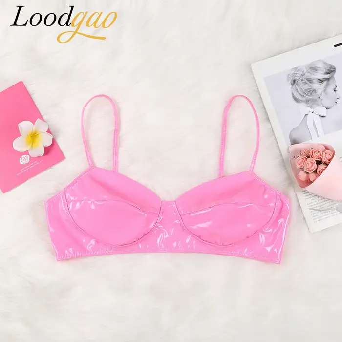Sexy faux kůže mokrý efekt podprsenka pro ženy zvláštní příležitosti břišní tanec koncerty strany halloween