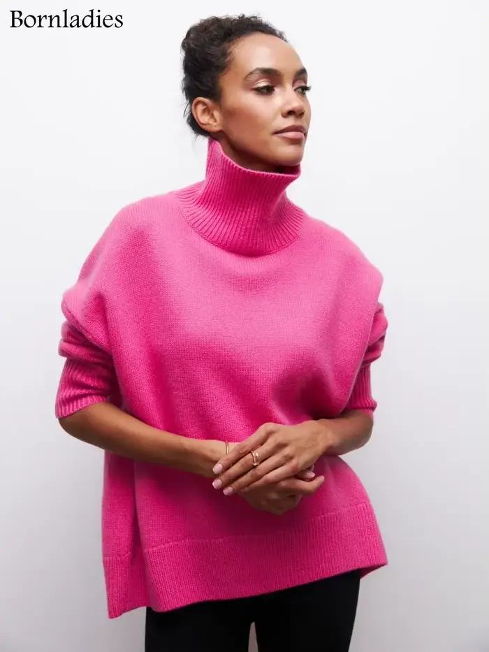 Bornladies-Pull à Col Roulé pour Femme, Vêtement Chaud, Décontracté, pour Automne et Hiver