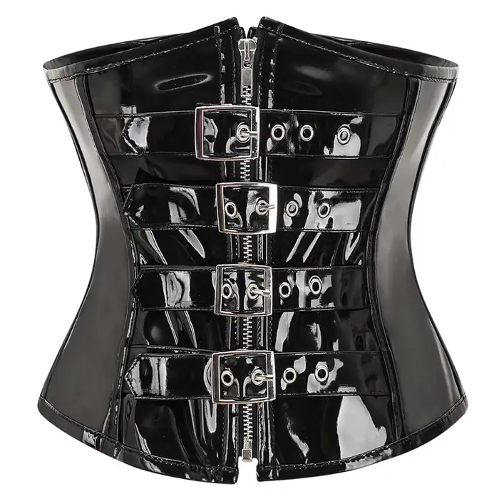 Corset Gothique Steampunk pour Femme en Cuir PU Brillant PVC, Corselet Amincissant Sous la Poitrine,
