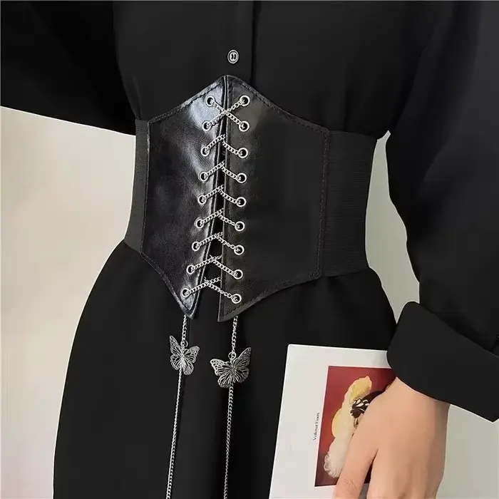 Široký PU kožený korzet pro ženy, opasek zeštíhlující, elastický, s květinovými vzory pro rafinovanou siluetu a elegantní speciální příležitosti