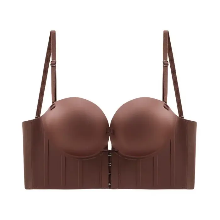 Soutien-gorge sans bretelles, dos en U, push-up, anti-affaissement, sans armatures, à effet push-up, décolleté en V profond, fermeture frontale, pour mariage