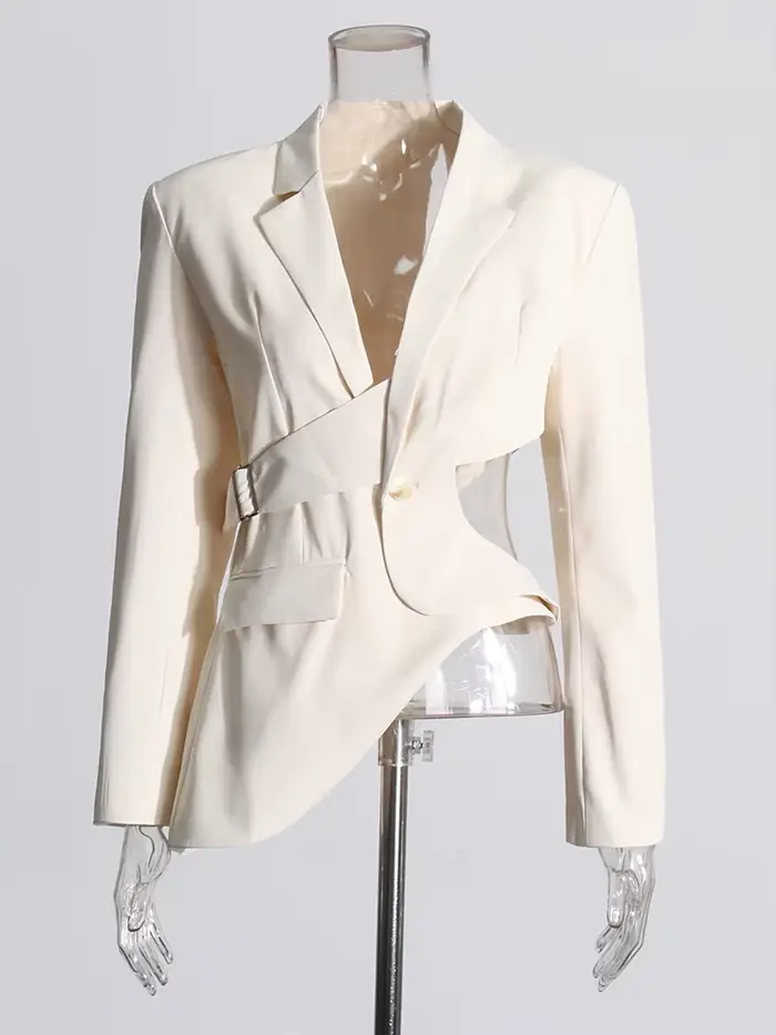 TWOTWINSTYLE solide évider dos nu minceur Blazers pour les femmes col cranté à manches longues épiss
