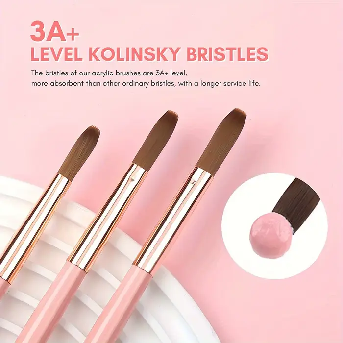 Kolinsky – ensemble de pinceaux à ongles en acrylique, taille 8/10/14, pour Application de poudre ac