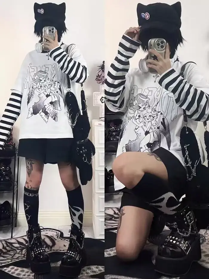 Mode rayure imprimé T-shirts basique t-shirt décontracté surdimensionné Patchwork hauts à manches lo