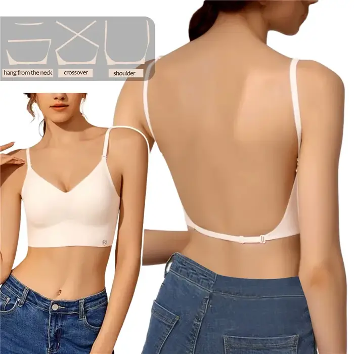 Dámská bezešvá podprsenka ve tvaru písmene U, sexy spodní prádlo, vzadu krásný prak, tenká část, bezešvé, malý hrudník rozcuchaný, podprsenka bez ramínek, nová