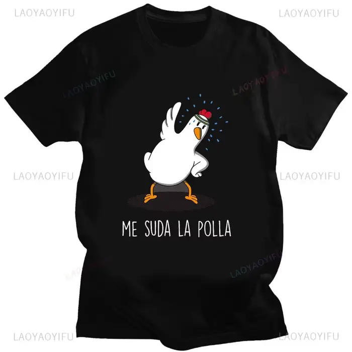 ME SUDA LA POLLA mignon poulet dessin animé imprimé t-shirt hommes femmes décontracté coton unisexe 