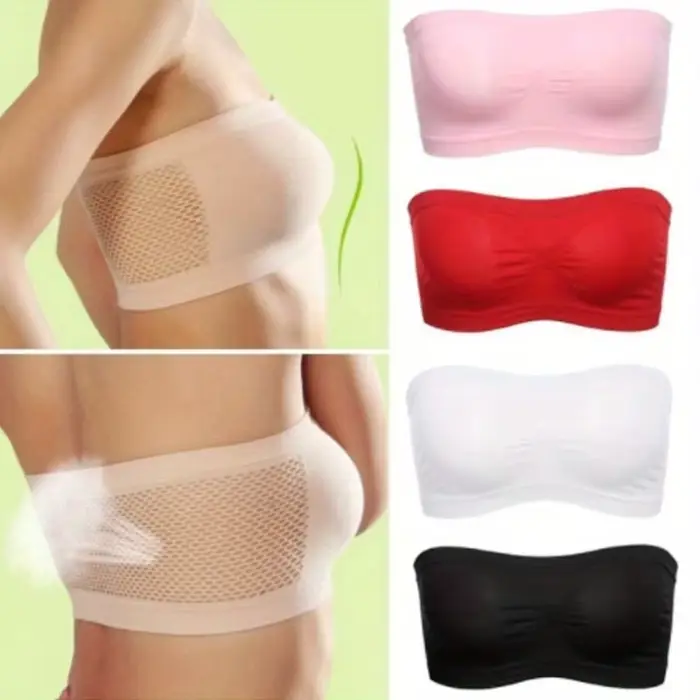 Dámské bez ramínek podprsenka bandeau, měkké, pružné, prodyšné, bezešvé pletivo, bez kostic, pohodlné, denní letní oblečení a obřadní