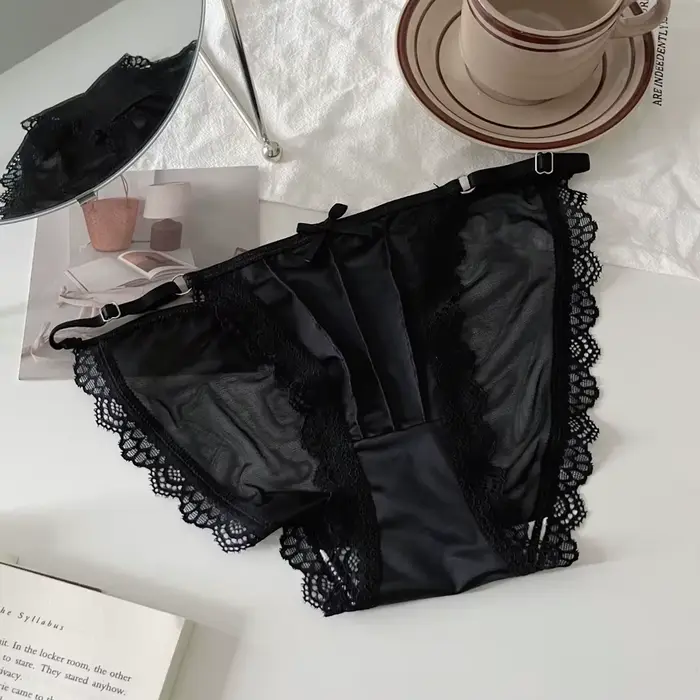 Dámské kalhotky, barva jednobarevný, prodyšné, jemné spodní prádlo, sexy francouzská krajka s mašle, nastavitelné opasek, jemné pletené kalhotky