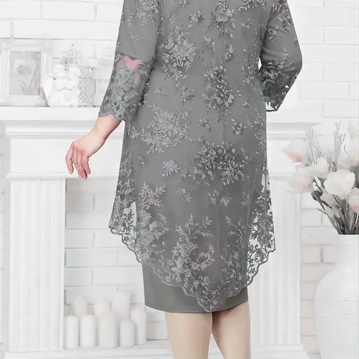 Nouvelle Robe de Soirée Grande Taille pour Femme, Ensemble Deux Pièces avec Broderie en Dentelle de 