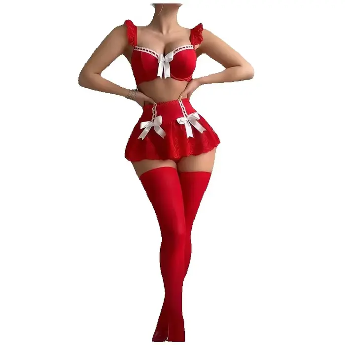 Módní podprsenka a mini-sukně set, bezešvé sexy spodní prádlo pro ženy, elegantní cosplay oblečení na líbánky, romantické krajkové spodní prádlo