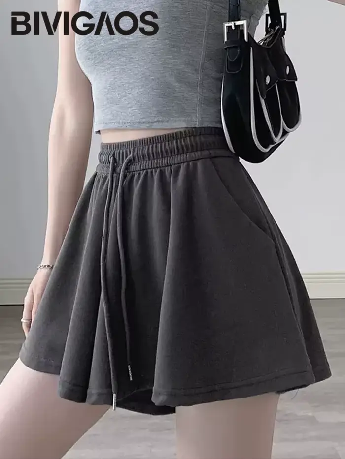 BIVIIncome-Jupe-culotte d'été pour femme, short taille haute, mode décontractée, sport adt, plissé, 
