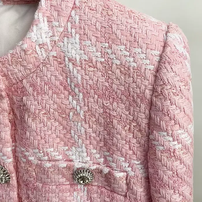 HIGH STREET Nouveauté 2026 Veste courte de créateur pour femme, style doux, avec boutons diamantés, 